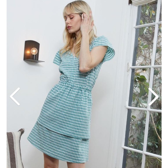 NWT * Pleione Puff Shoulder Ruffle Checkered Dress Size Medium Gingham print - Picture 3 of 15